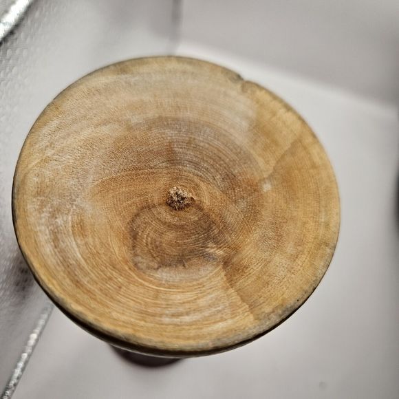 Vintage Hand Carved Wooden Vase Bohemian Mid-century Modern 8" Two-tone - Picture 6 of 16